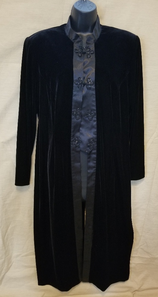 Vintage Black Velvety & Satiny Feel Long Duster